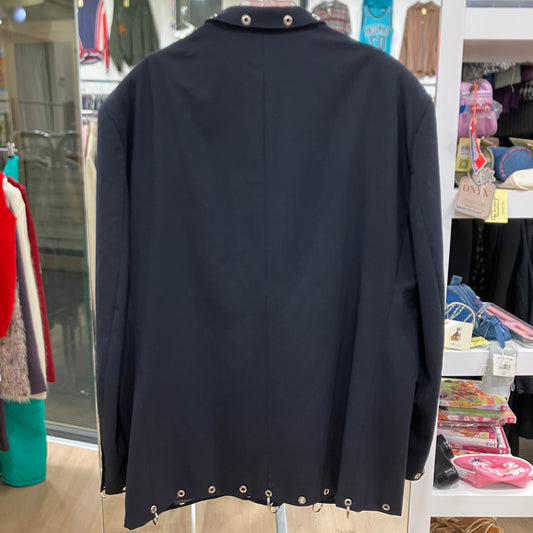 fioravante 90s navy blue wool tailored blazer reworked with silver grommets and rings