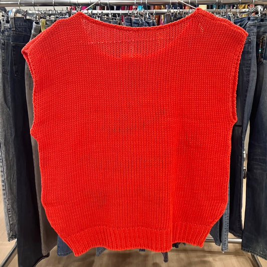 red knit sweater vest with umbrella embroidery