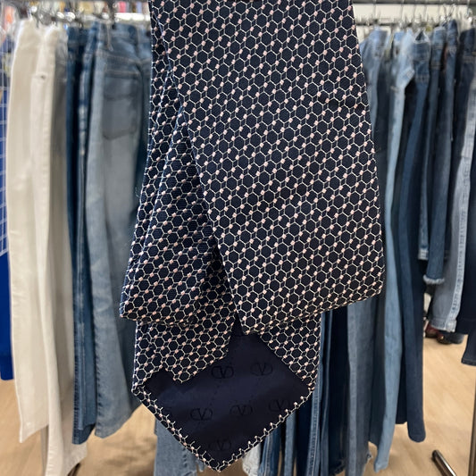 valentino '90s cravatta in seta blu navy con motivo geometrico rosa chiaro