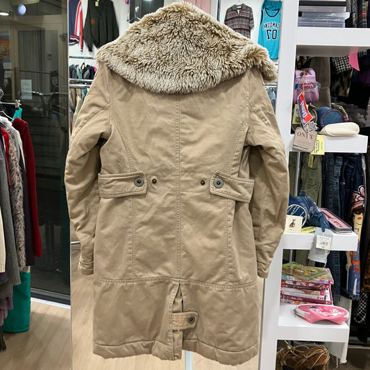 tommy hilfiger '00s parka beige con cappuccio in finta pelliccia