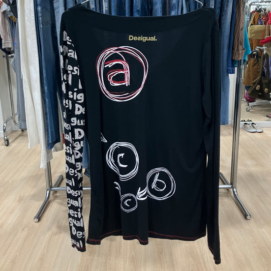desigual '00s top manica lunga nero con stampa lettere bianche