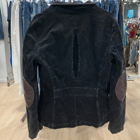 benetton '00s blazer in velluto a coste marrone scuro con toppe sui gomiti