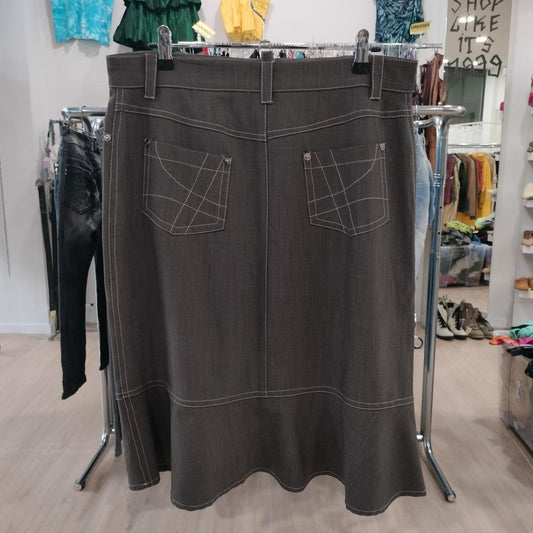 brown midi skirt with botton frills