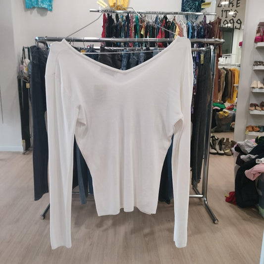 just woman white long sleeve ribbed top with floral print