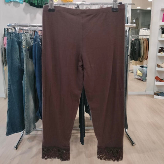 lisca brown capri leggings with lace trim