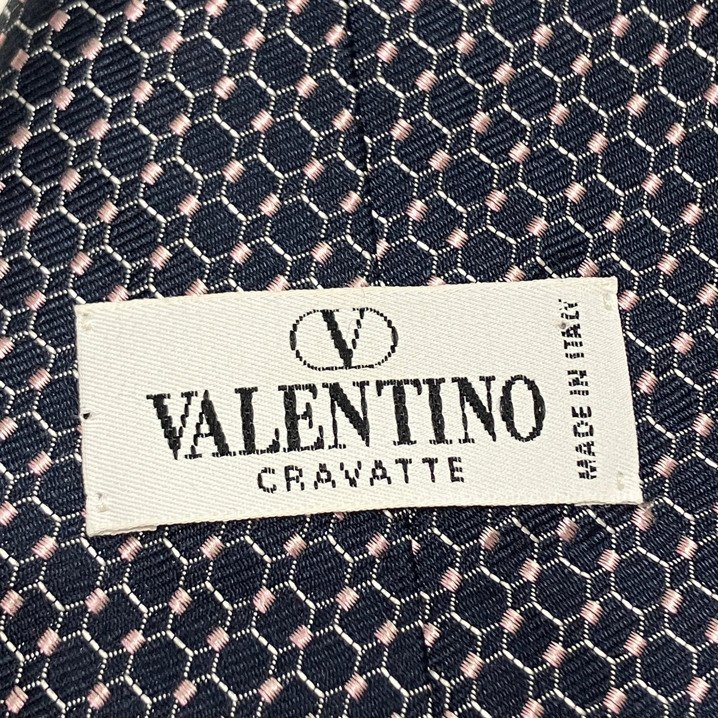 valentino '90s cravatta in seta blu navy con motivo geometrico rosa chiaro
