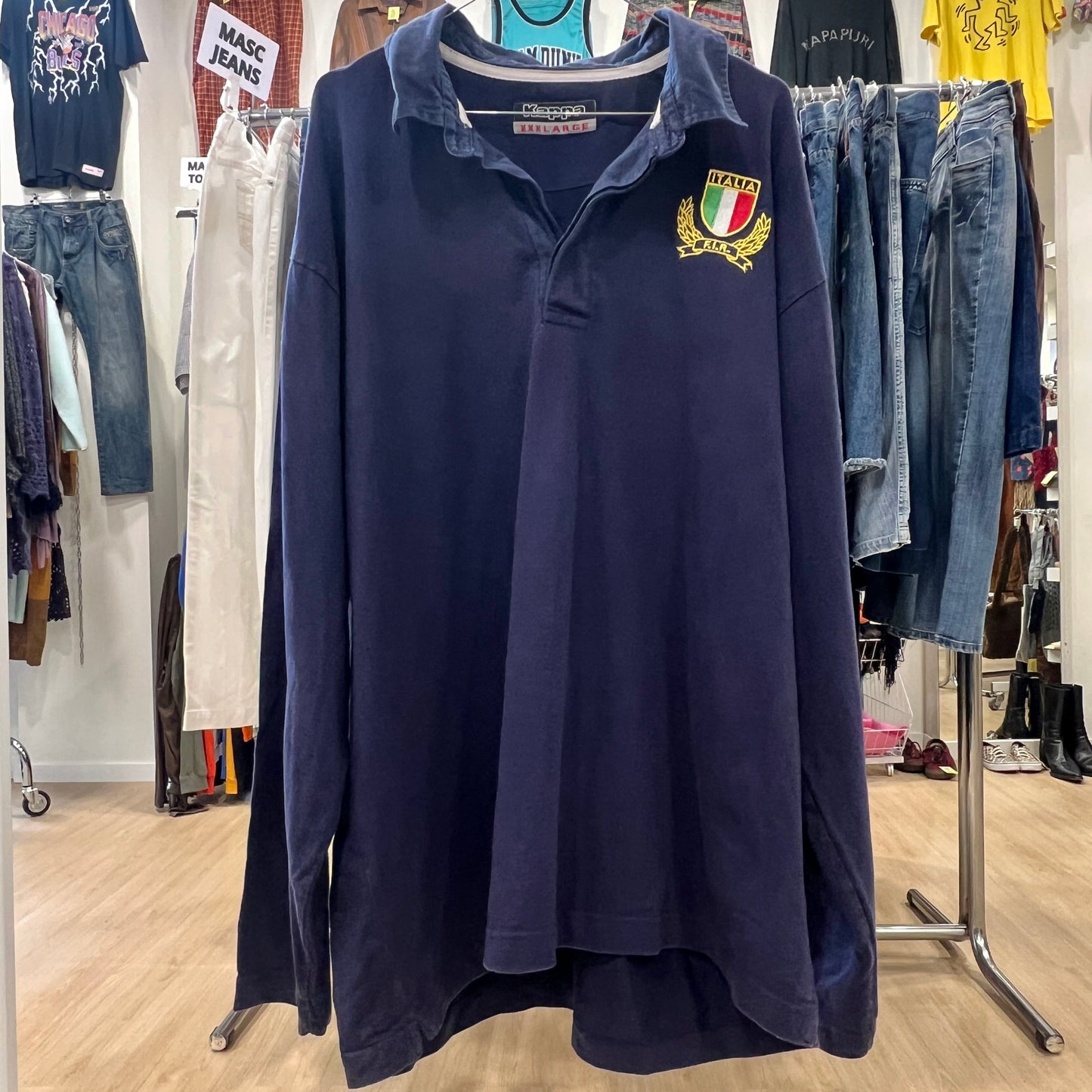 kappa '00s t-shirt manica lunga blu navy con collo polo
