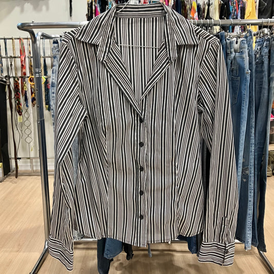 grey black striped long sleeve shirt