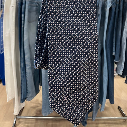 valentino '90s cravatta in seta blu navy con motivo geometrico rosa chiaro
