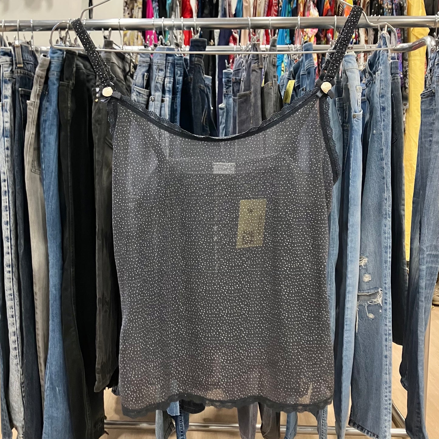 yamamay black mesh cami top with silver glitter