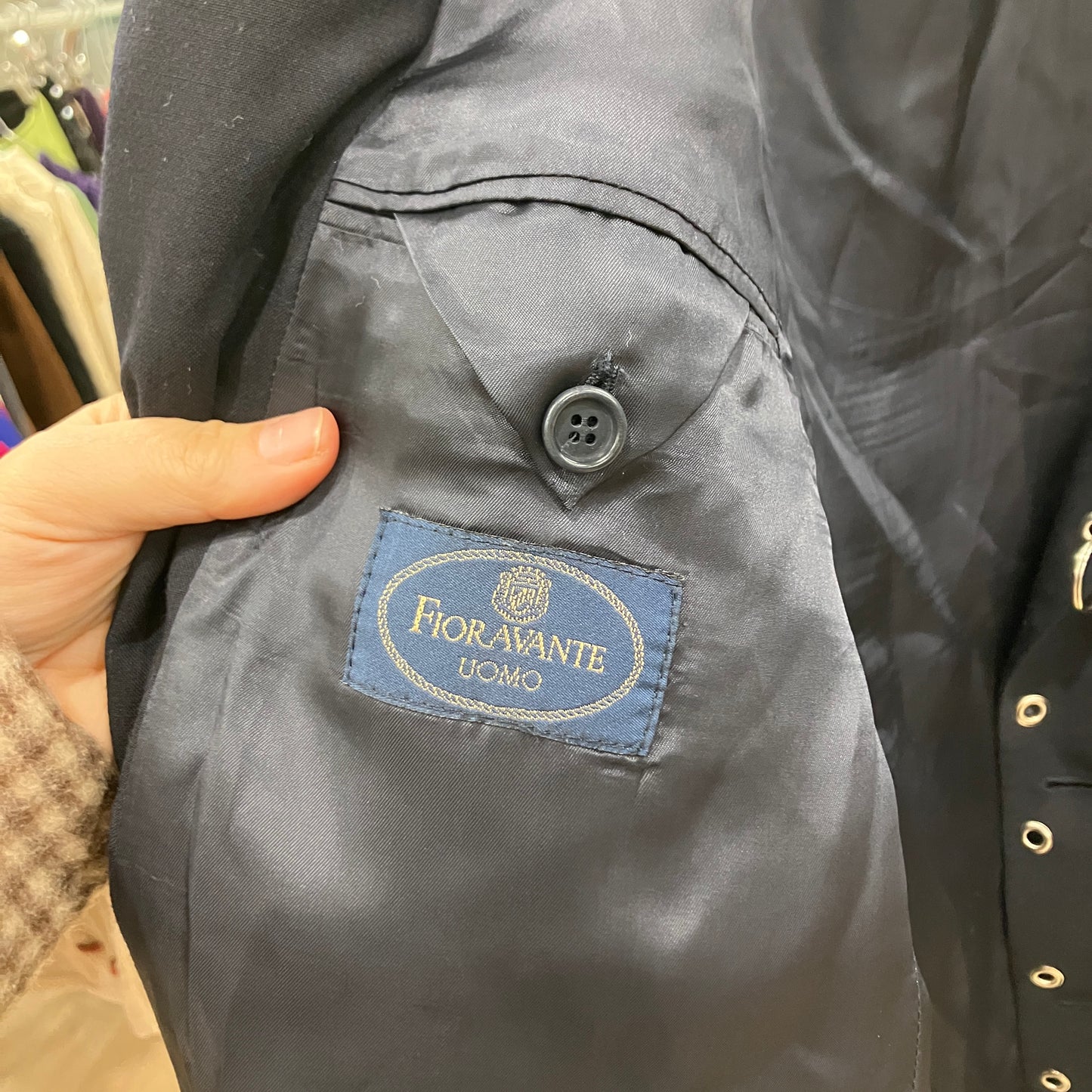 fioravante 90s navy blue wool tailored blazer reworked with silver grommets and rings