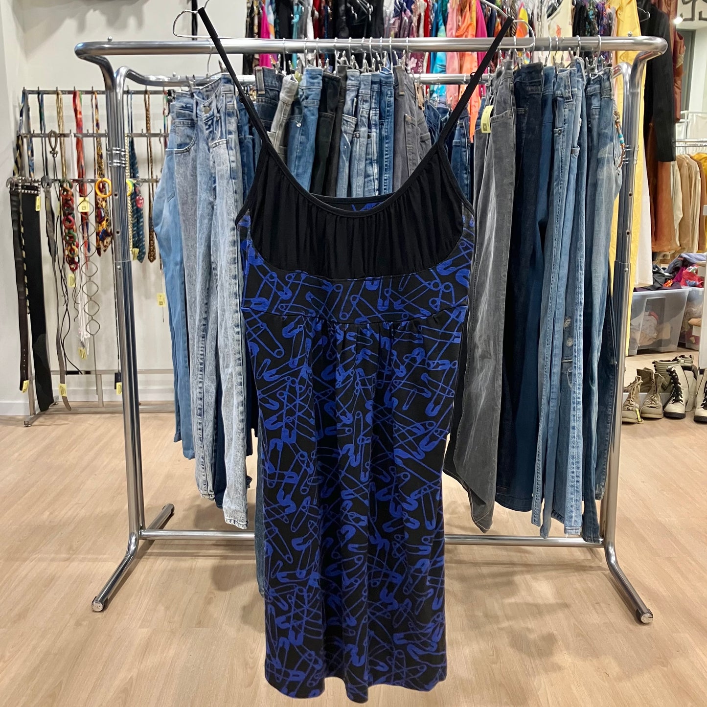 safety pin black navy blue minidress