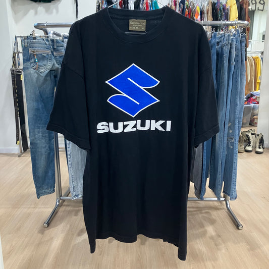 suzuki sanmarino black tee with white blue logo