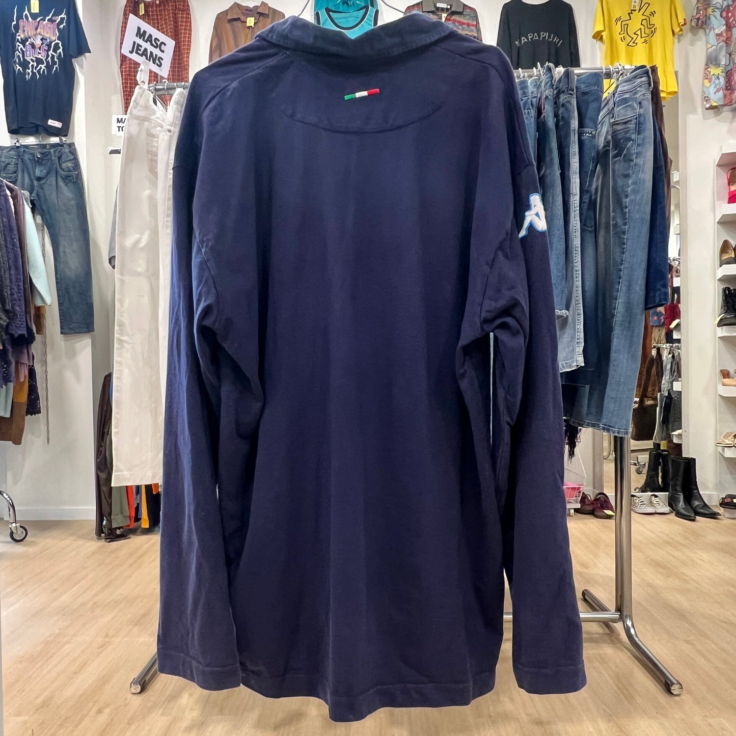 kappa '00s t-shirt manica lunga blu navy con collo polo
