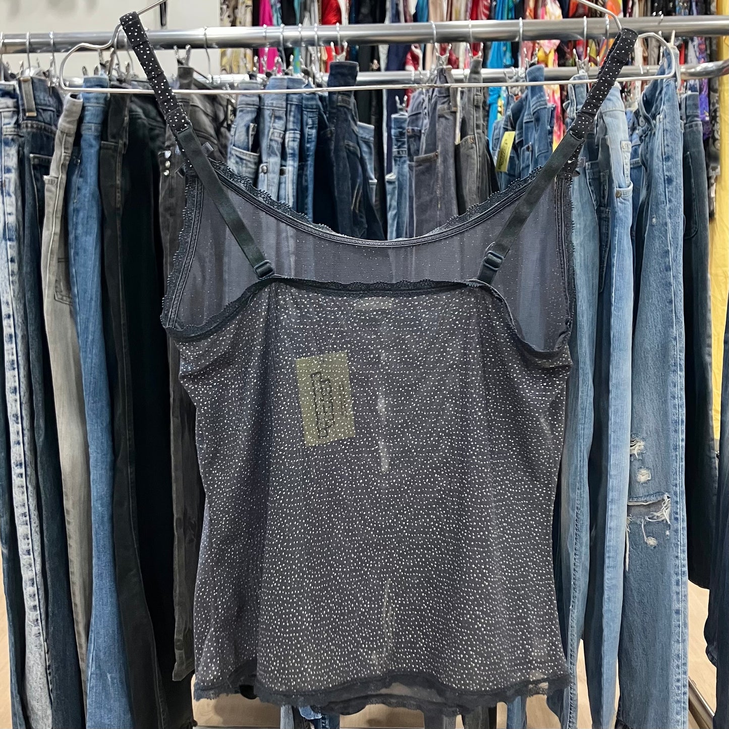 yamamay black mesh cami top with silver glitter