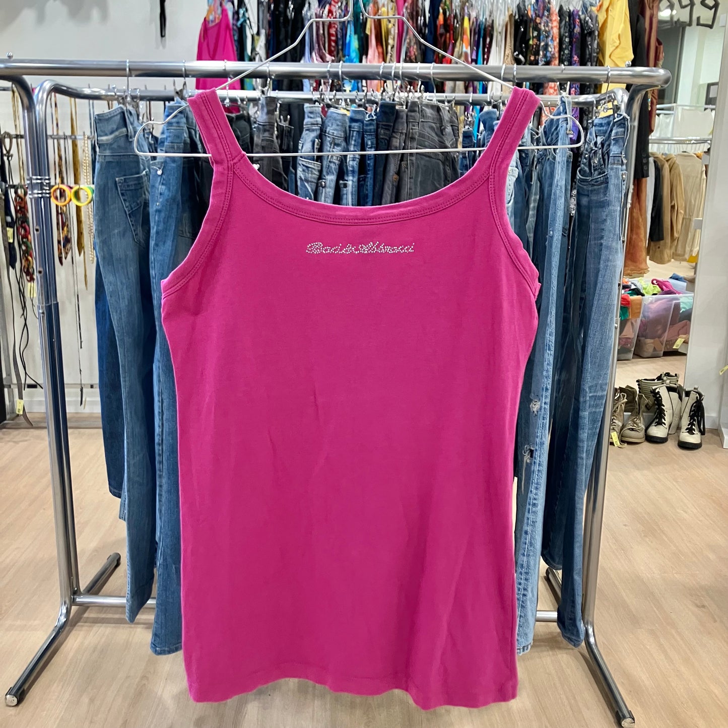 baci&abbracci fuchsia purple tank top with silver logo