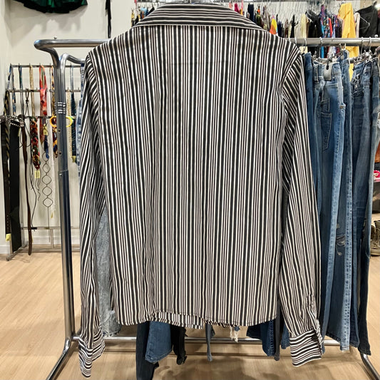 grey black striped long sleeve shirt