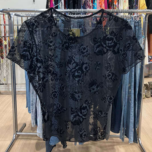 valery sheer black velvet floral lace tee
