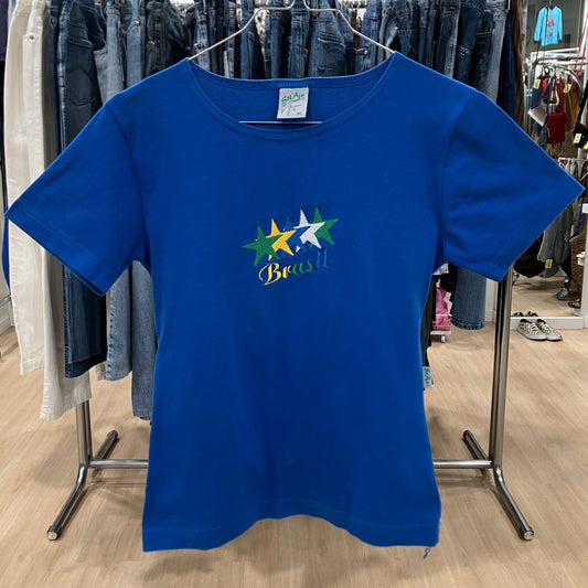 sol acu '00s t-shirt blu con ricamo Brasile