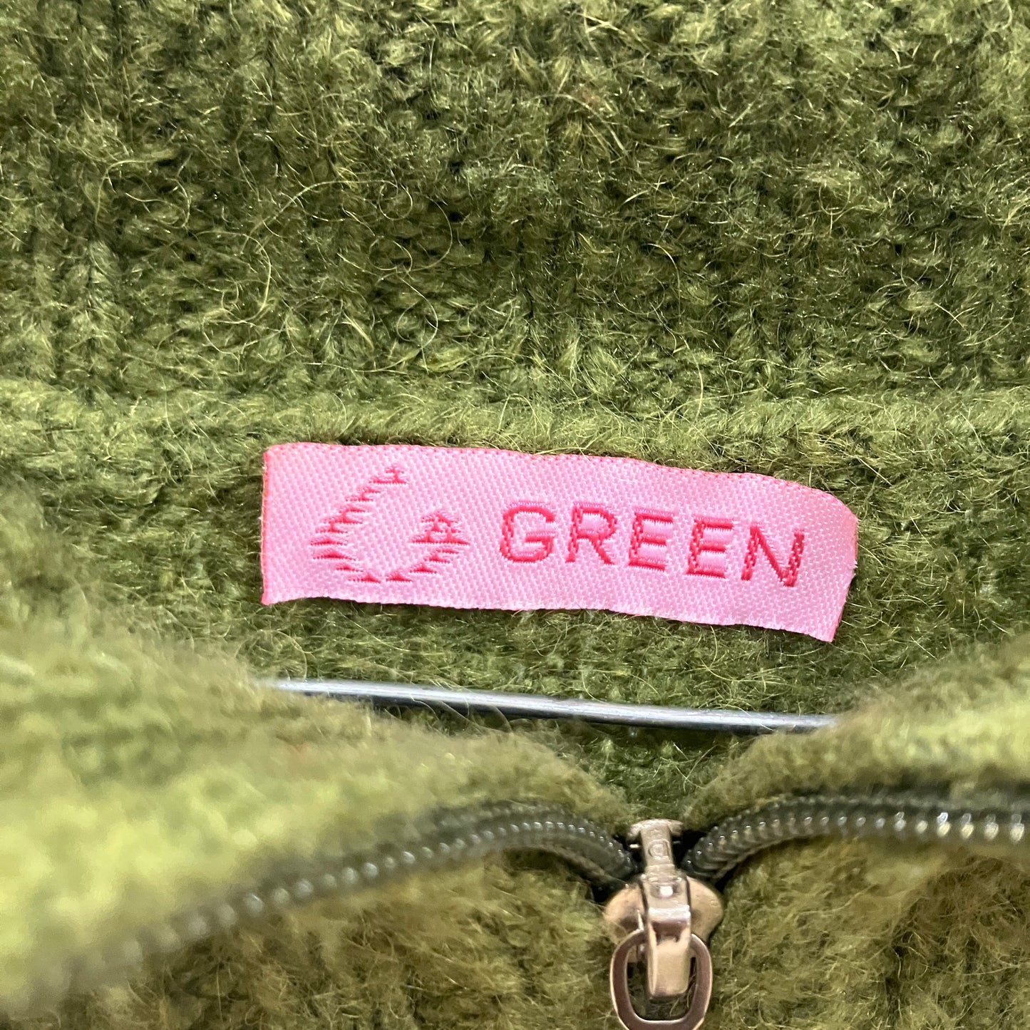 green 00s green wool zip up sweater