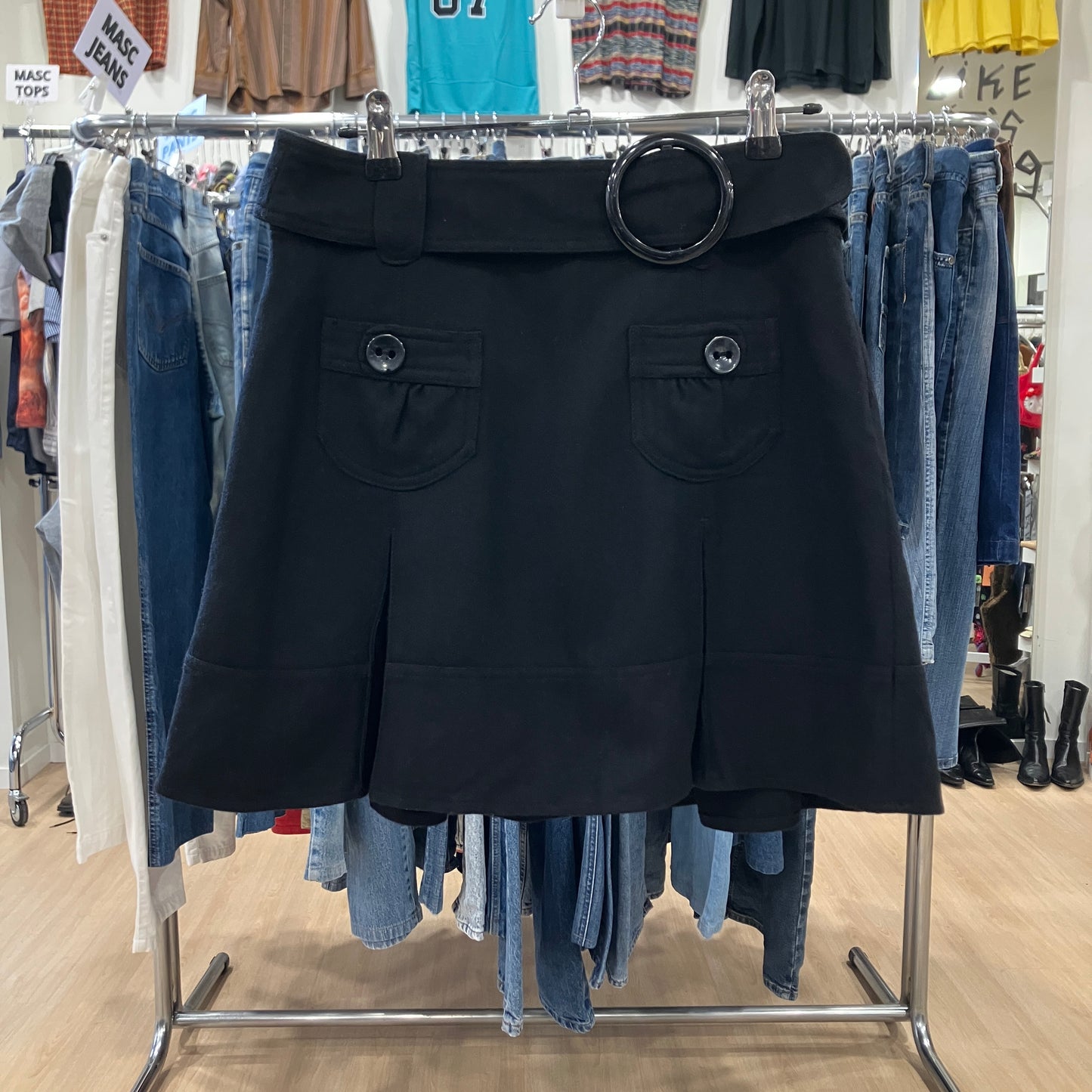 promod '00s minigonna plissé in misto lana nero con cintura
