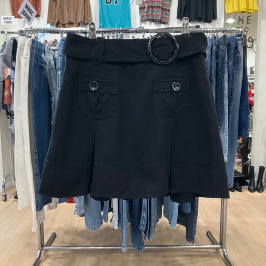 promod '00s minigonna plissé in misto lana nero con cintura
