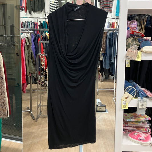 max&co '00s abito mini smanicato nero con scollo drappeggiato asimmetrico
