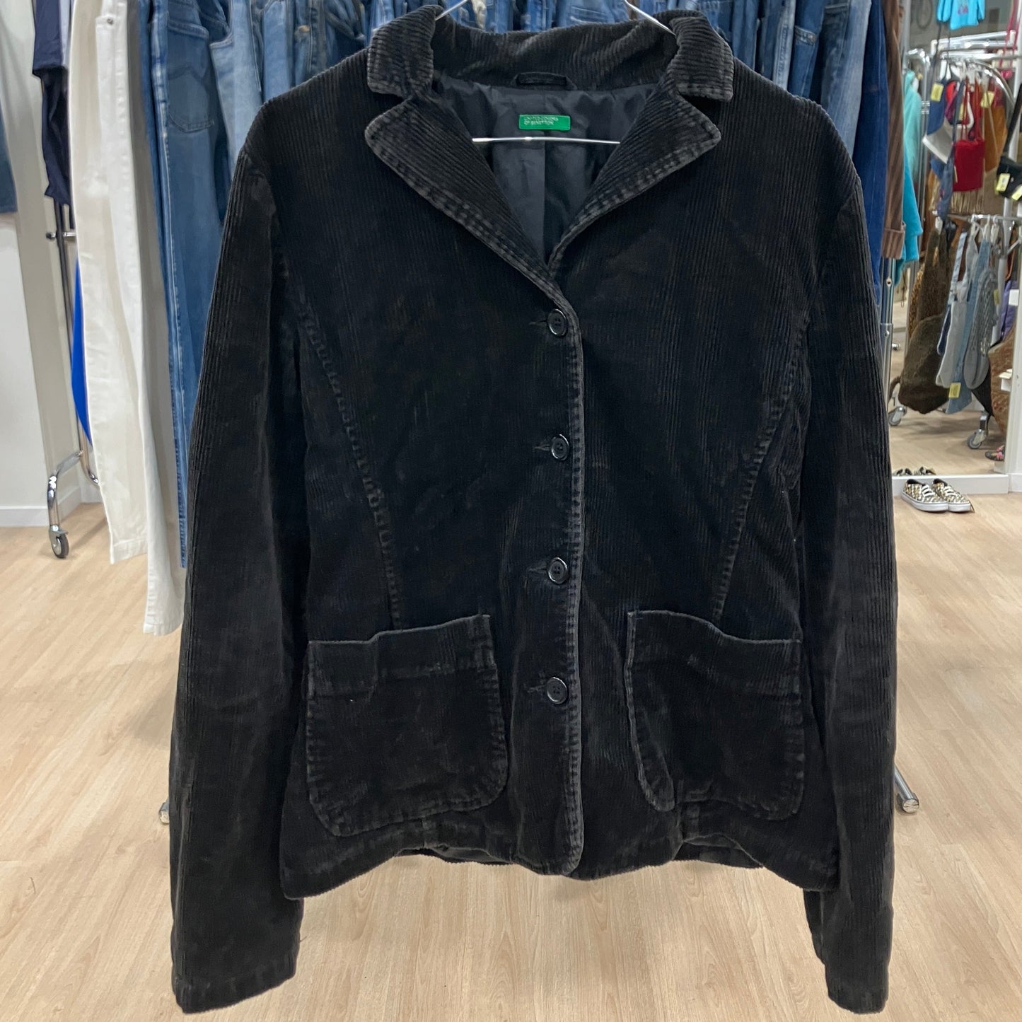 benetton 00s dark brown corduroy velvet blazer with elbow patches