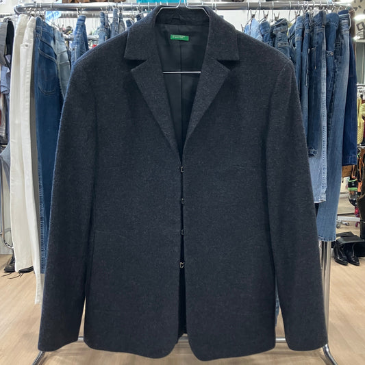 benetton '00s blazer sartoriale in lana grigio scuro