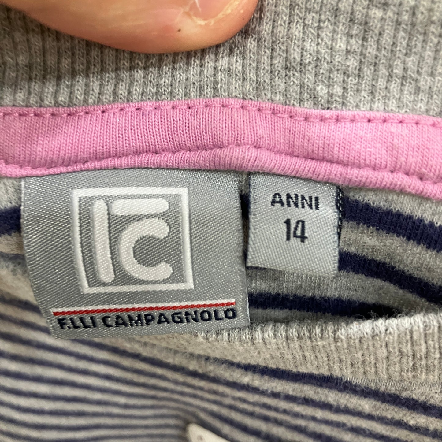 campagnolo '00s top manica lunga grigio nero a righe con stampa bugs bunny rosa
