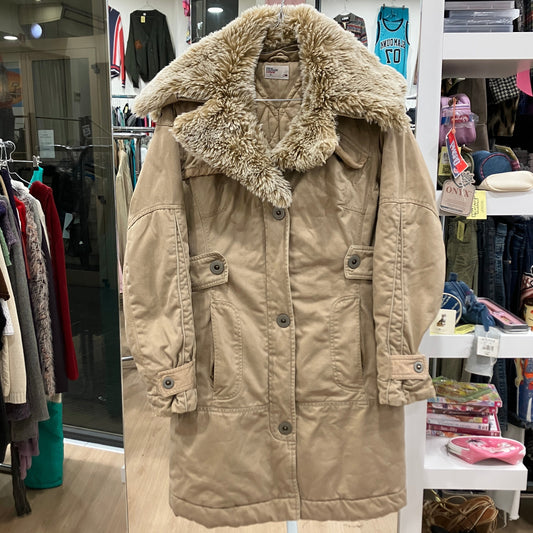tommy hilfiger 00s beige parka coat with faux fur hood