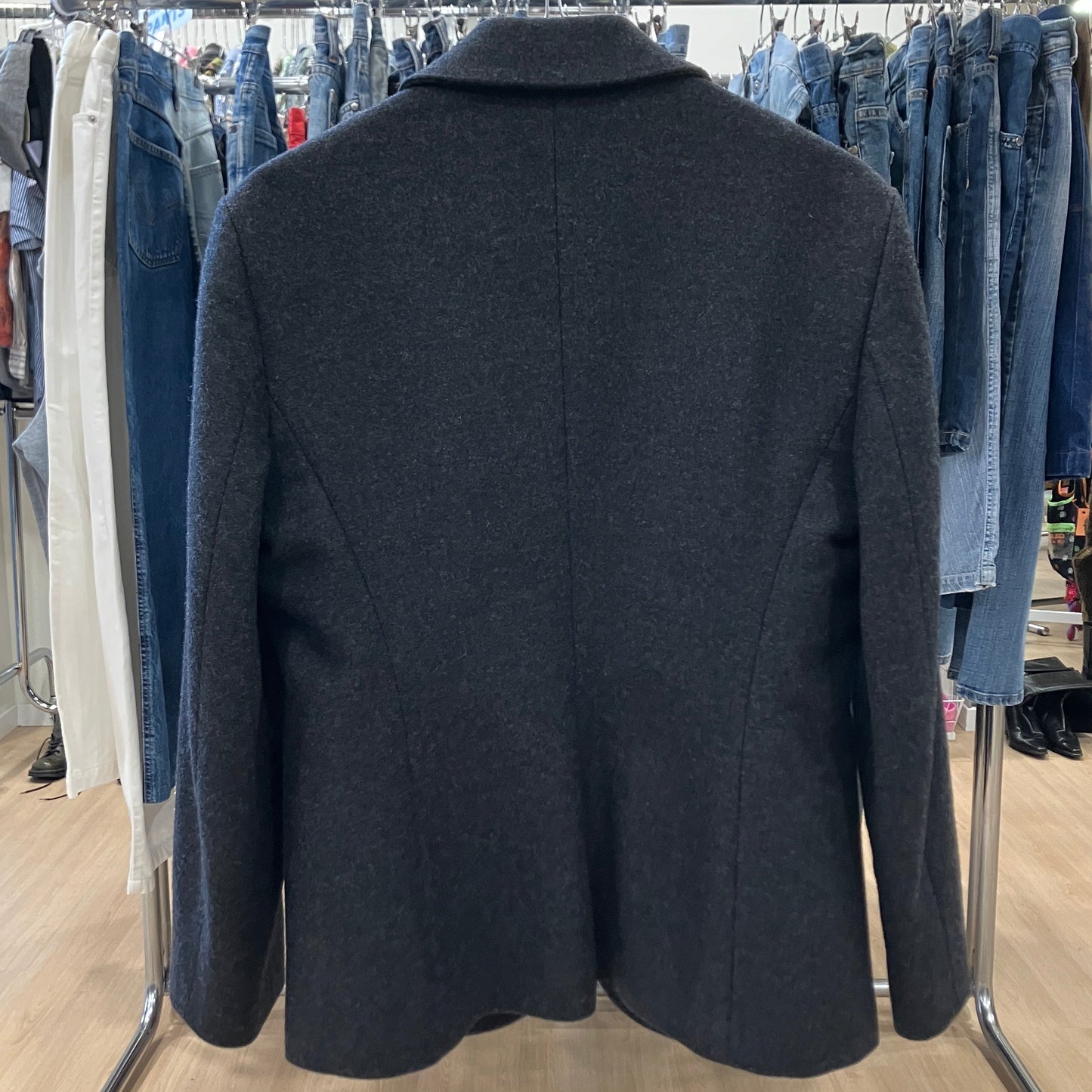 benetton '00s blazer sartoriale in lana grigio scuro