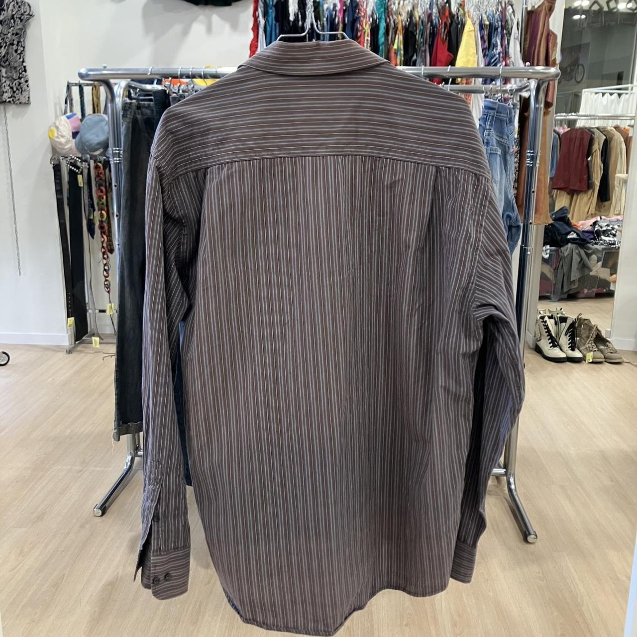 rionero 00s grey brown striped long sleeve button down shirt