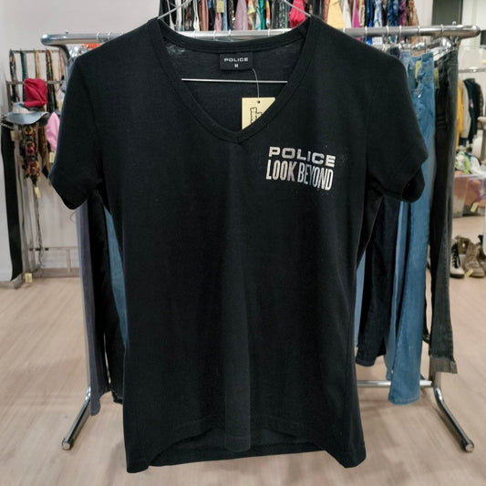 police black and silver v neck t-shirt