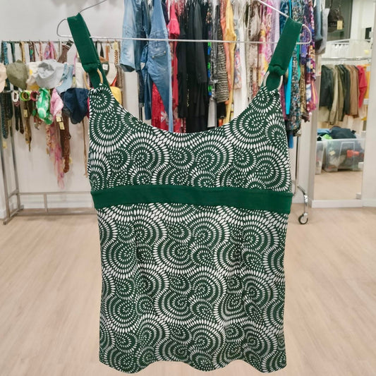 pennypull green and white wave print tank top