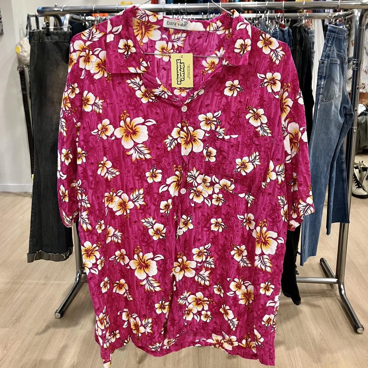 Extra Value fuchsia pink floral Hawaiian shirt