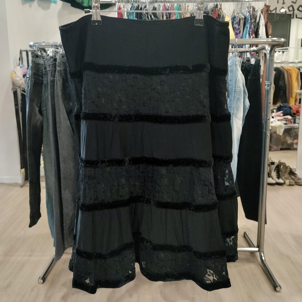 sheer tiered black midi skirt