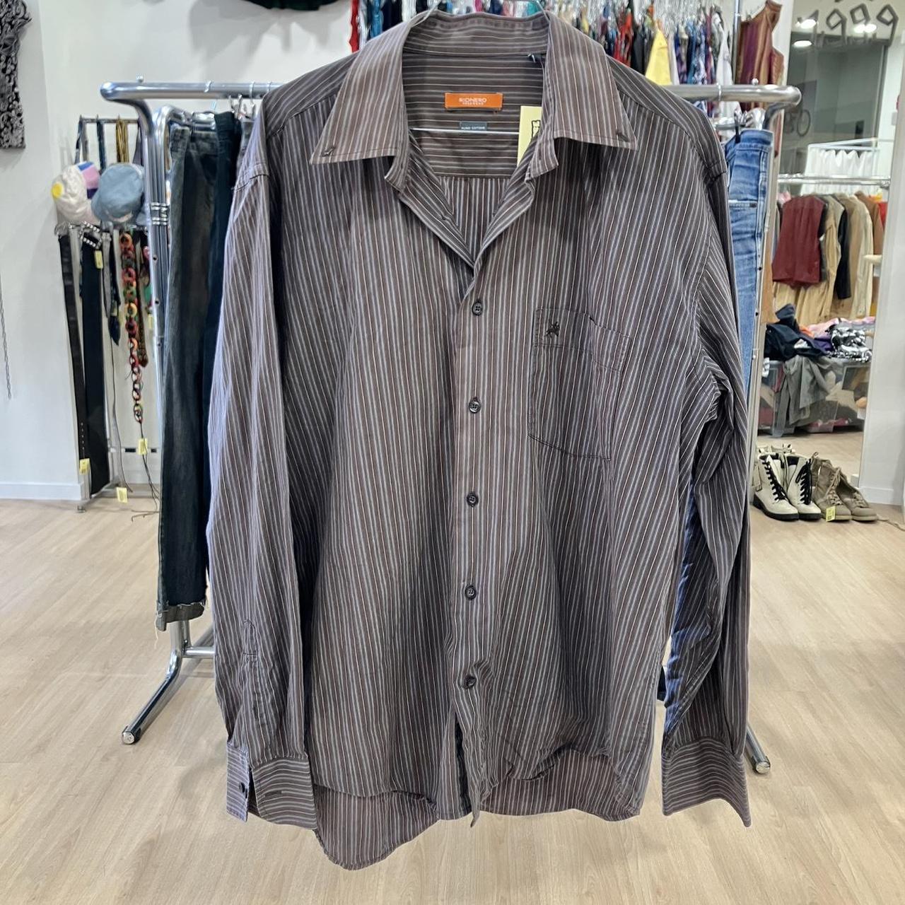 rionero 00s grey brown striped long sleeve button down shirt